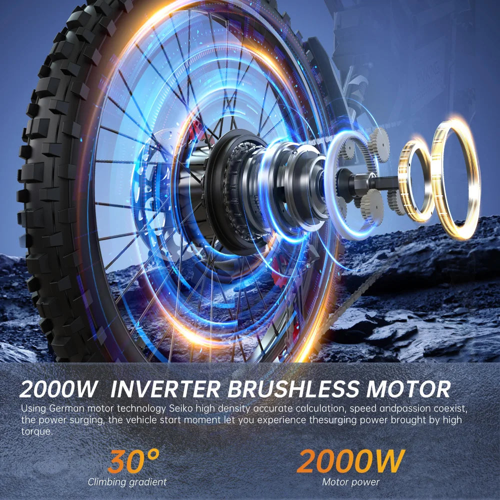FVKING E6 adult electric bicycle 2000W peak motor, equipped with 2 52V35AH batteries, off-road electric motorcycle speed 60km/H