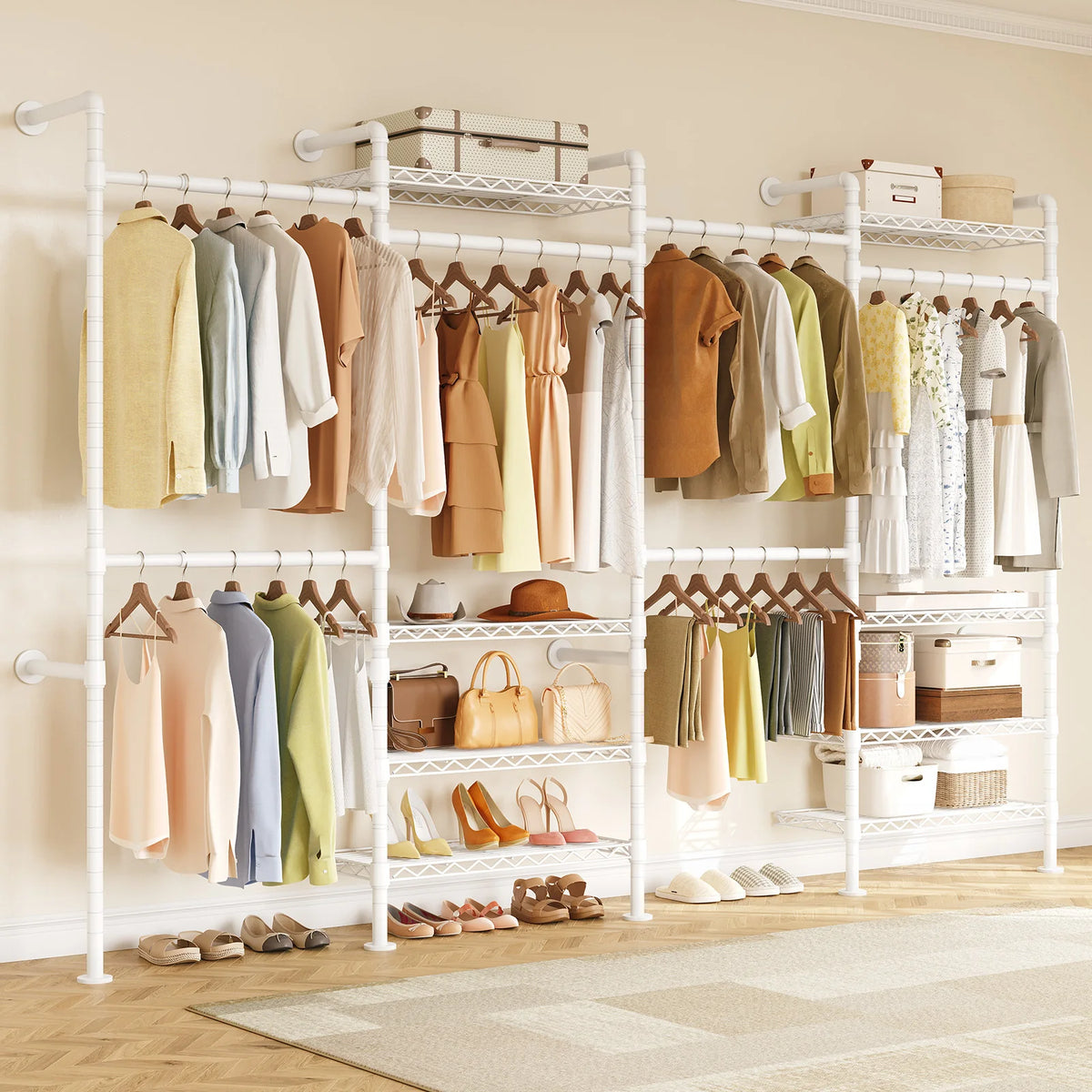 ONBRILL Industrial Pipe Wall Mounted Clothing Rack With Expandable Rods