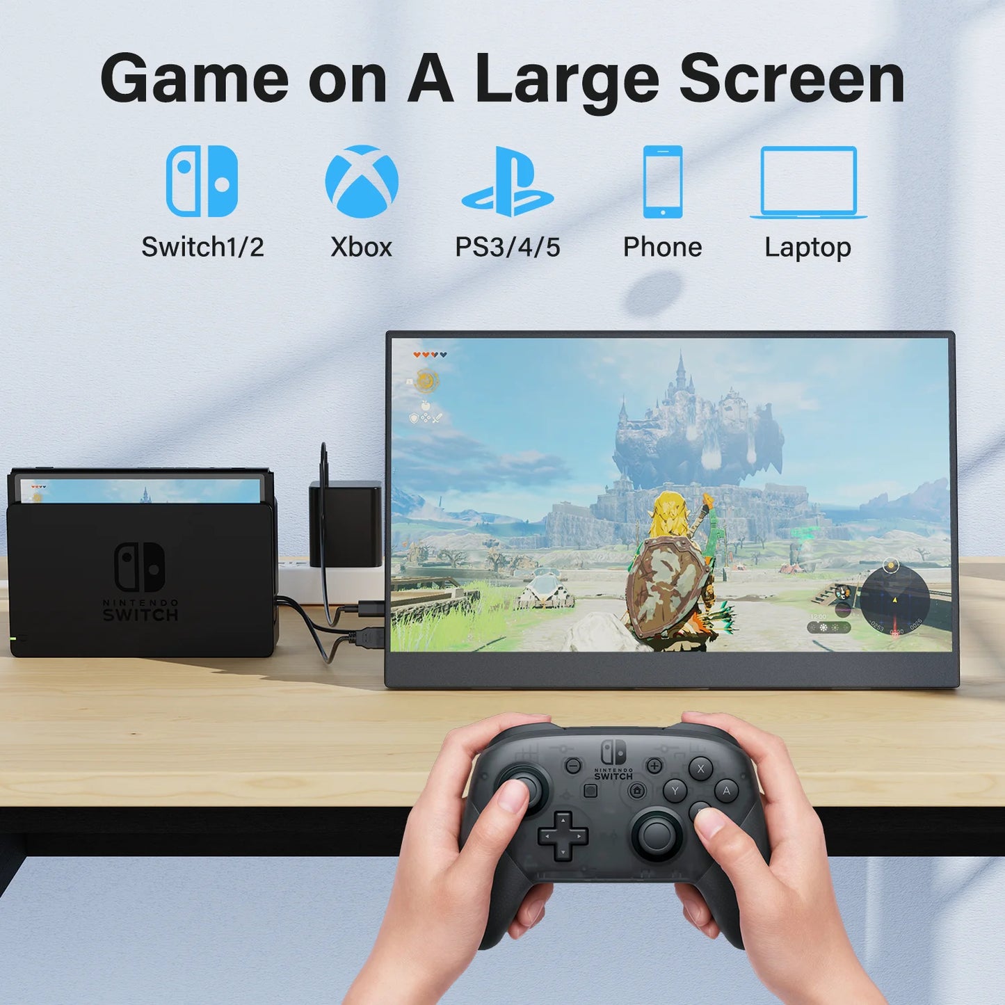 Amoudo 15.6 Inch Portable Monitor 1920x1080P Extend Display IPS LCD Panel Penhole Stand VESA USBC Mini HDMI Mobile Display