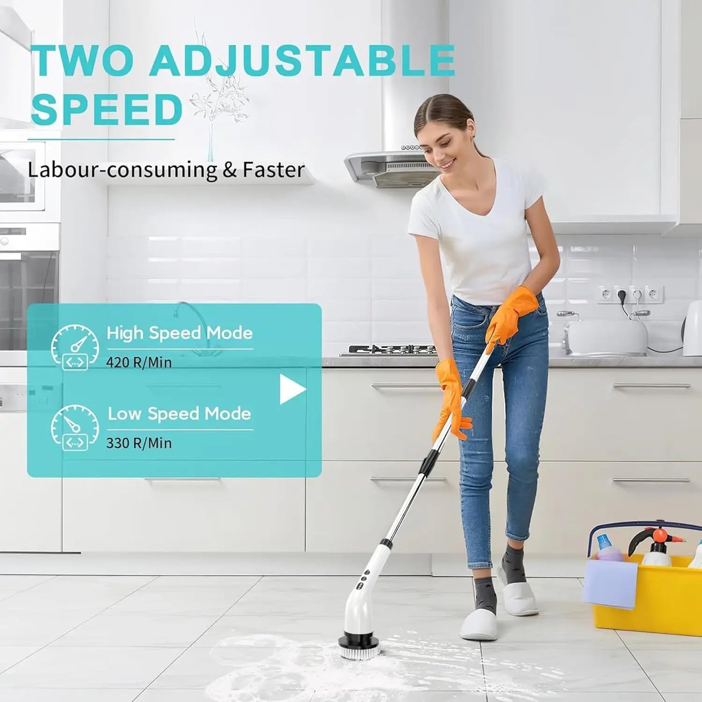JIZHOUH Electric Cleaning Brush With 7 Heads Cordless Scrubber