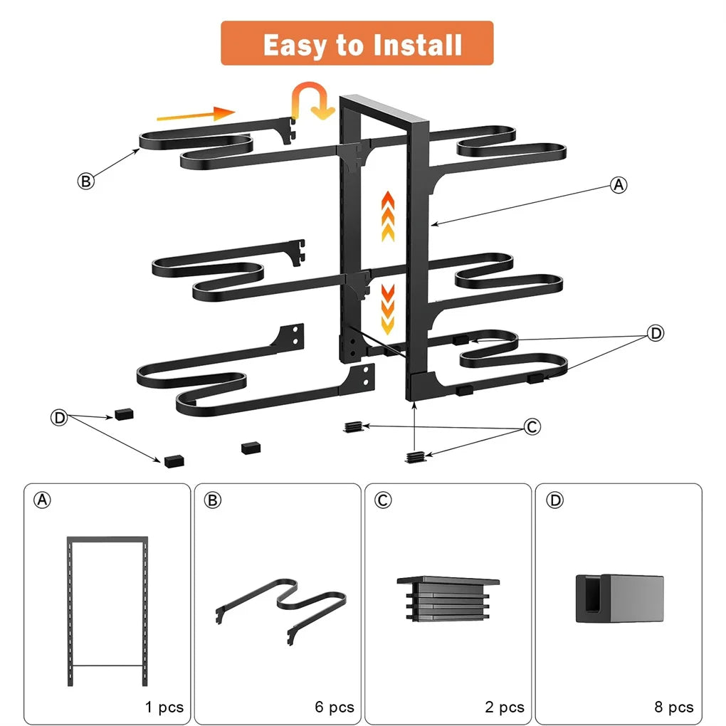 2025 New Pots and Pans Organizer, Adjustable 6-Tier Pots Organizer Rack for Cookware, Heavy Duty Pots Rack for Kitchen Storage