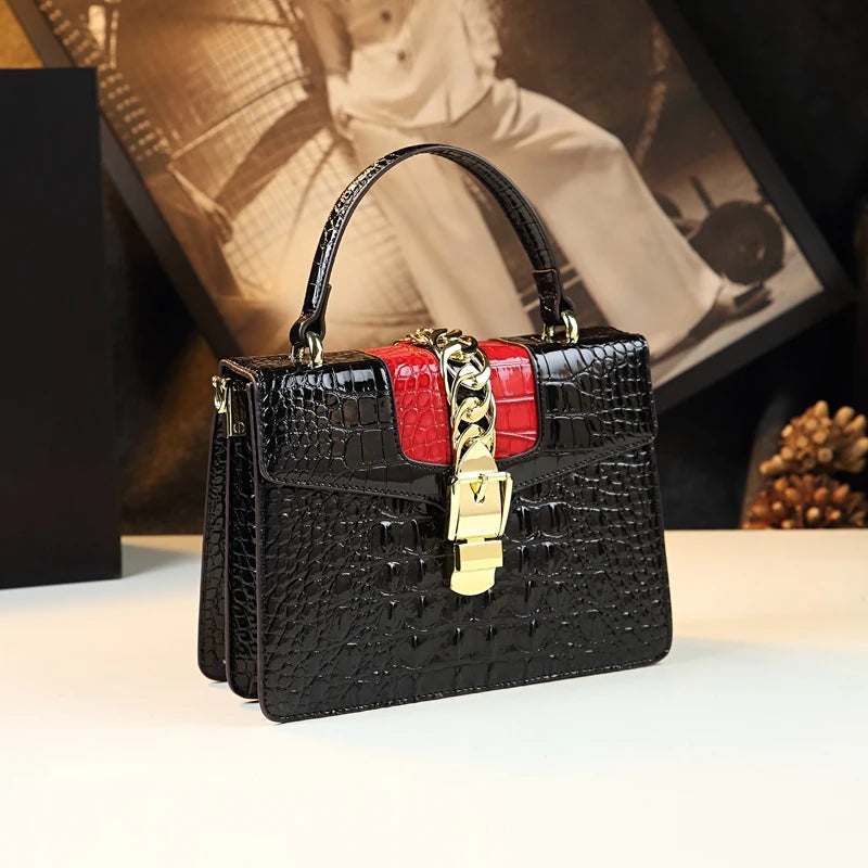 HYLHMC Women's Genuine Leather Crocodile Shoulder Crossbody Handbag