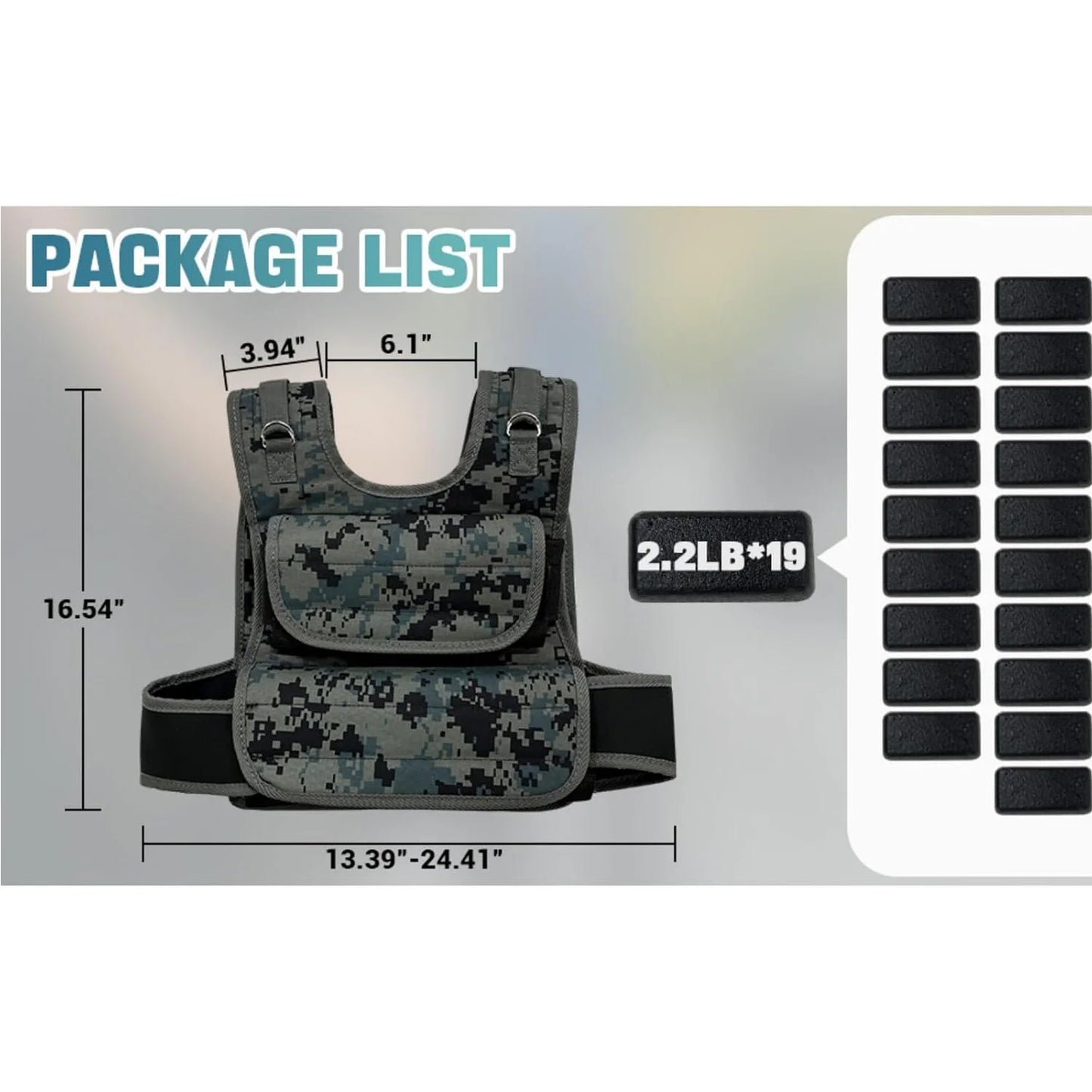 Adjustable Weighted Vests for Men 44LB Adjustable Weight Vest with 19 Cast Iron Weights for Strength Training Running