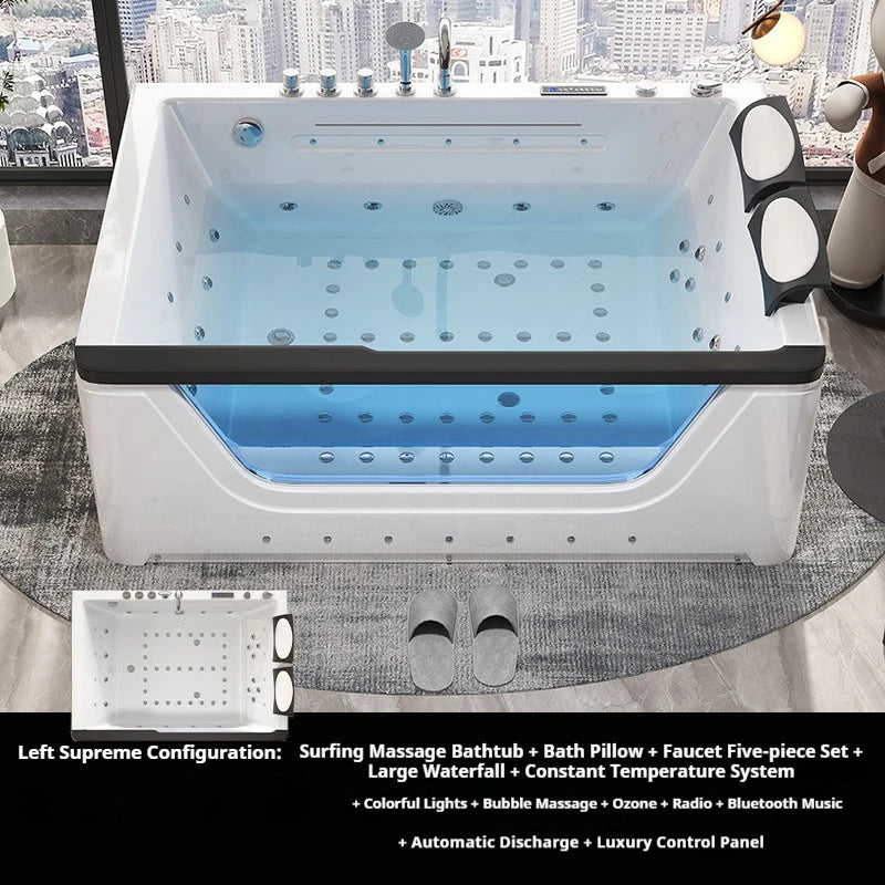 2 Person Acrylic Jacuzzi Hot Tub with Waterfall Whirlpool Massage - Intelligent Heating System, Large Spa Pool for Home Bathroom