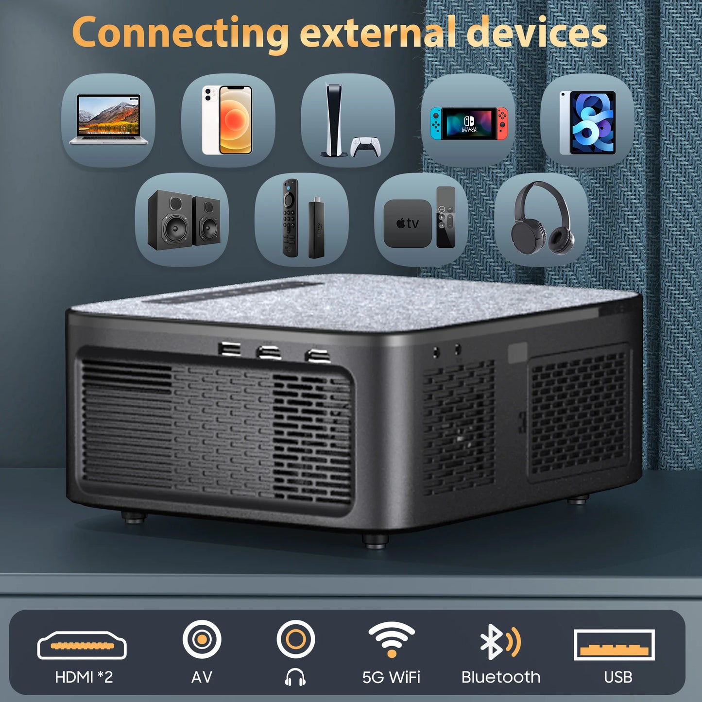 XIWBSY 40000Lumens Portable Projector 4K Android 12.0 Daylight Projector 64G 8K Video Home Theater AutoFocus Smart Proyector