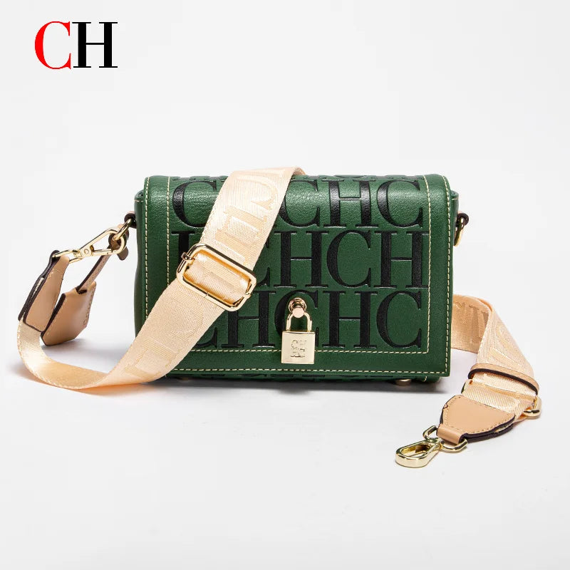 CH Women's Leather Crossbody Bag With Monogram Lock Flap