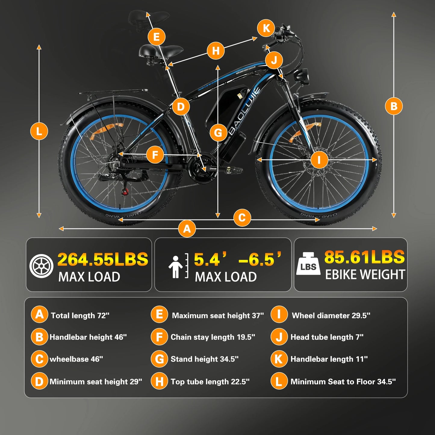 BAOLUJIE 2602 Ebike Peak 3000W Dual Motor Electric Bike 38MPH Electric Bicycle 26”*4” Fat Tire Mountain Bike for Adults off-road