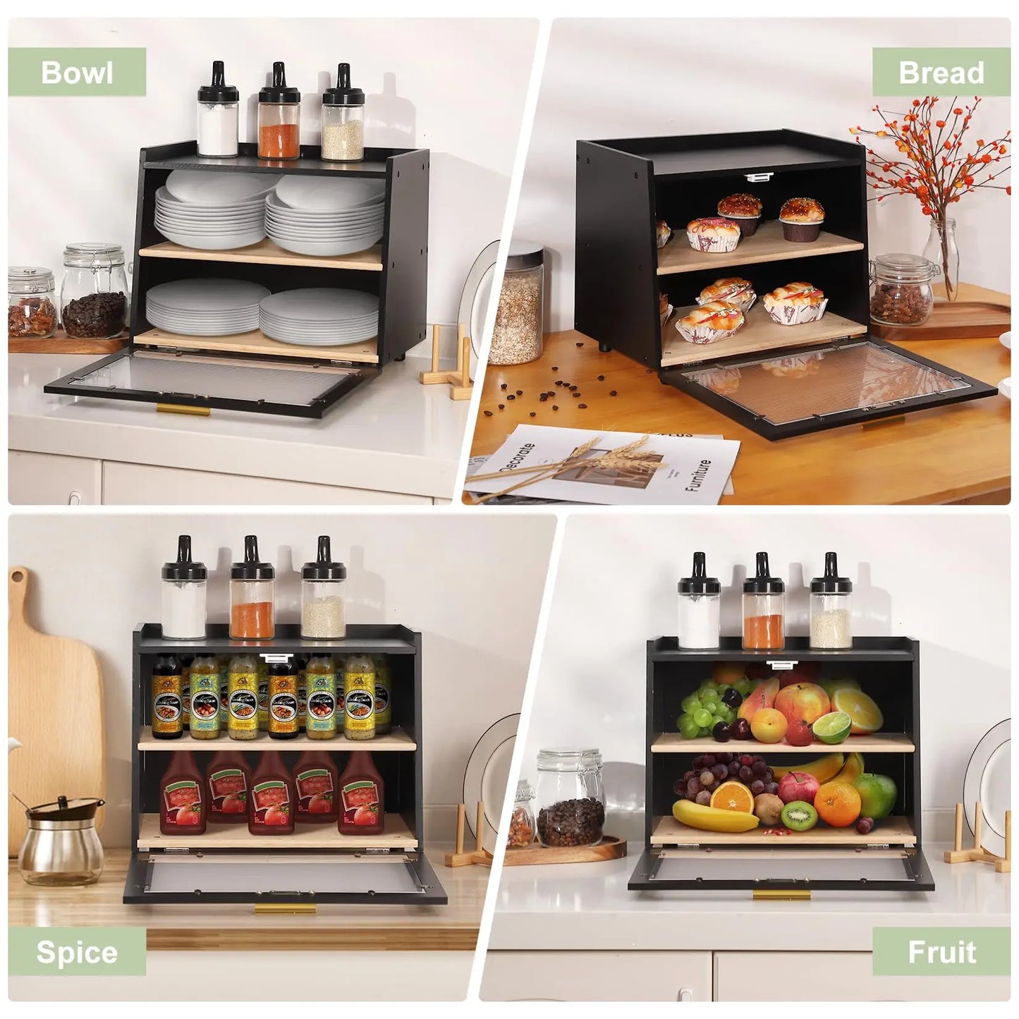 GAOMON Double Layer Large Bread Box, Bamboo Bread Box for Kitchen Counter, Bread Containerr, Bamboo Bread Storage Container