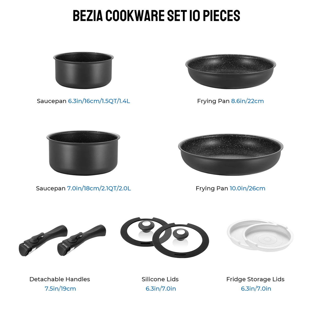 Induction Nonstick Cookware Set With Removable Handles