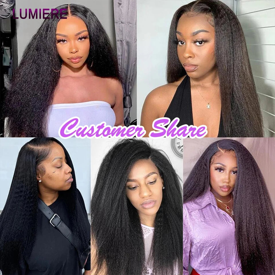 Kinky Yaki Straight Human Hair Bundles With Closure Frontal HD Transparent Brazilian Deep Curly Hair Bundles Deal Hair Extension