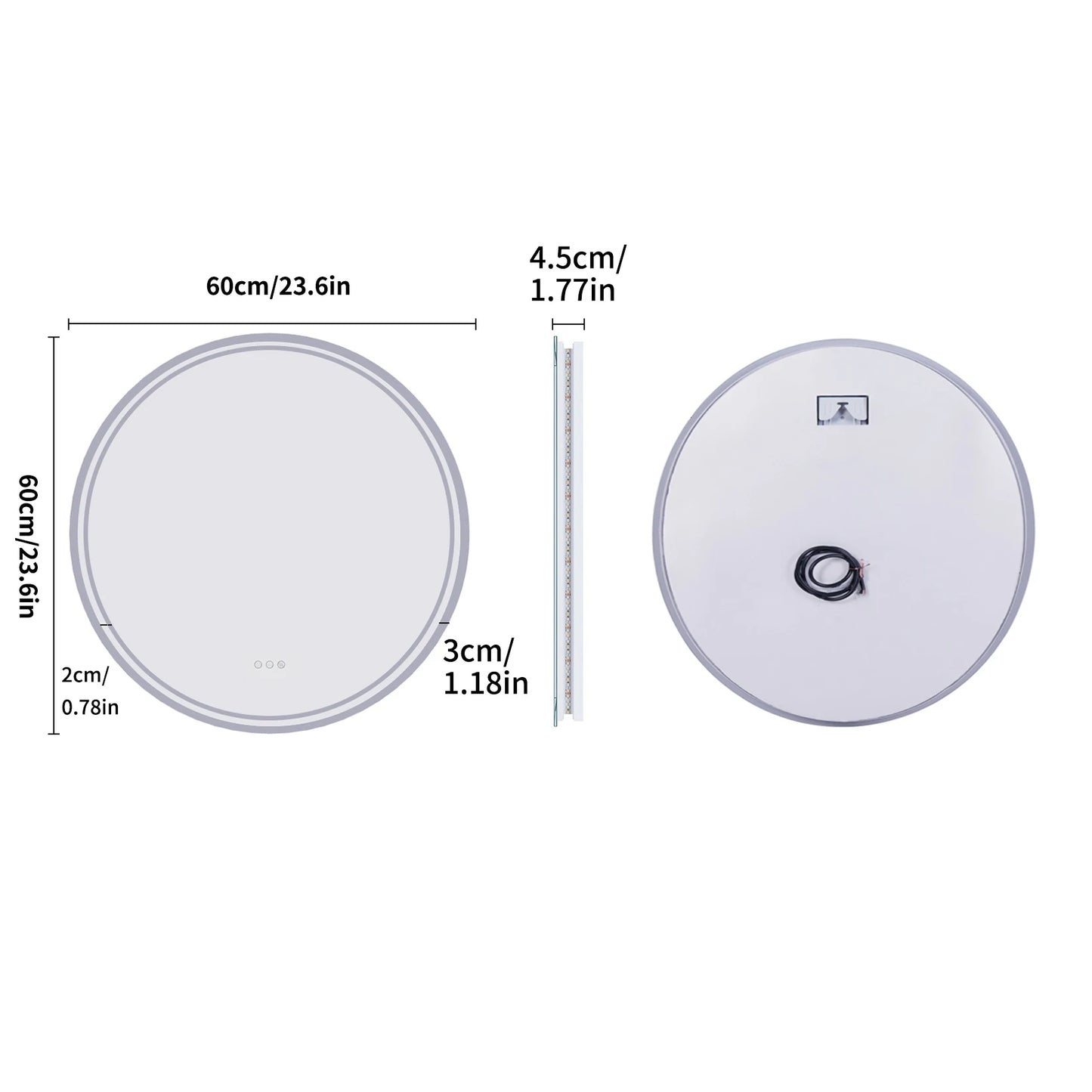 LUVODI Round Bathroom Mirror With Touch Sensor Anti Fog LED Light Dimmable