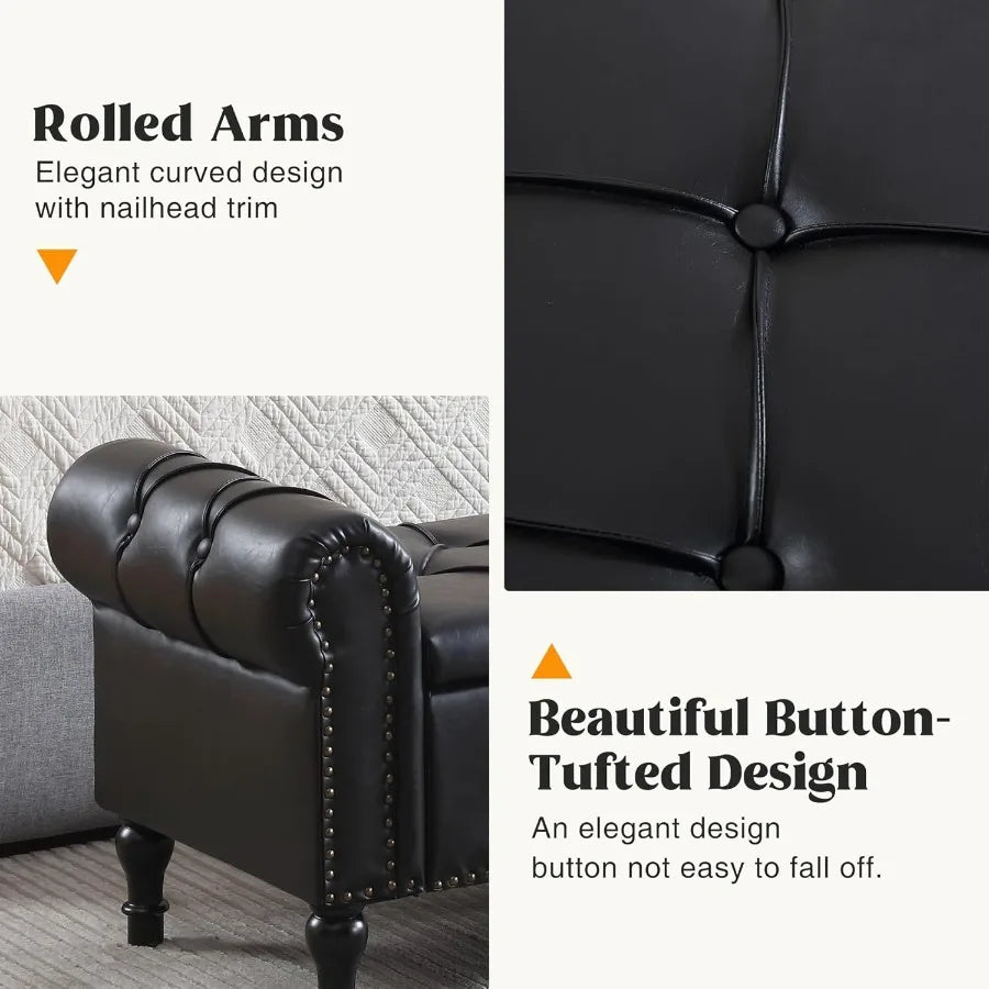 Hign-concerned Leather Storage Bench Ottoman With Tufted Arms Modern LivingRoomElegance