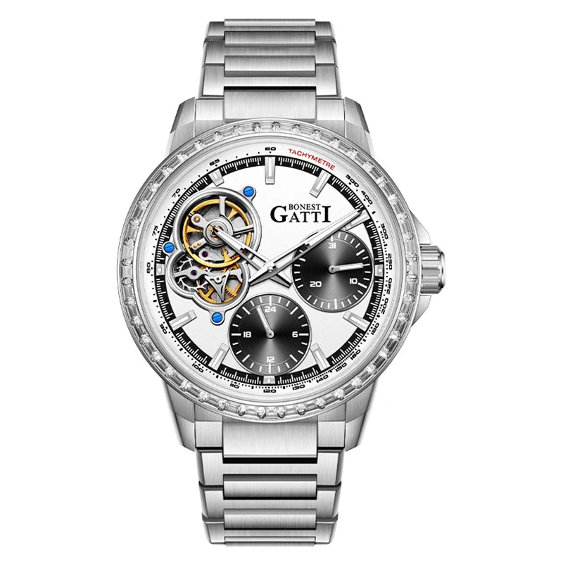 Bonest Gattic Automatic Skeleton Watch Stainless Steel Strap