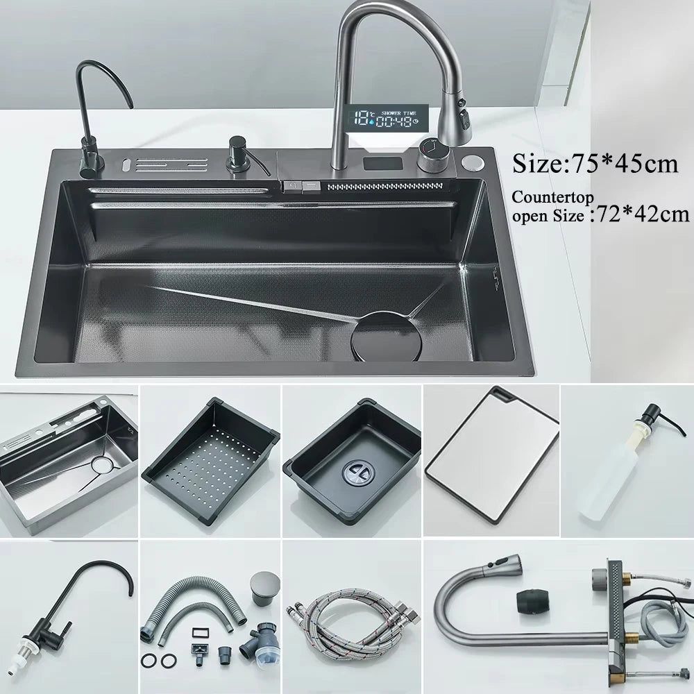 MYQualife 304 Stainless Steel Waterfall Sink With Faucet