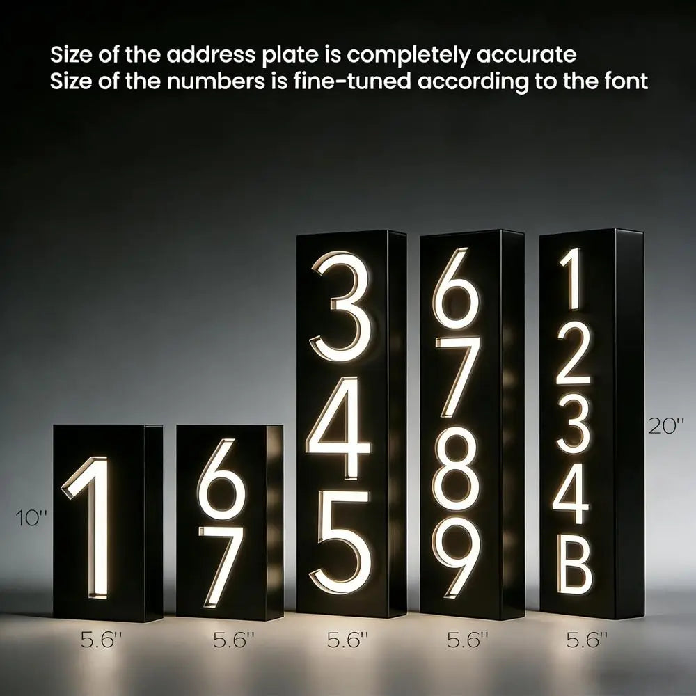Illuminated Metal House Number Plaque - Waterproof Outdoor LED Sign for Home or Business