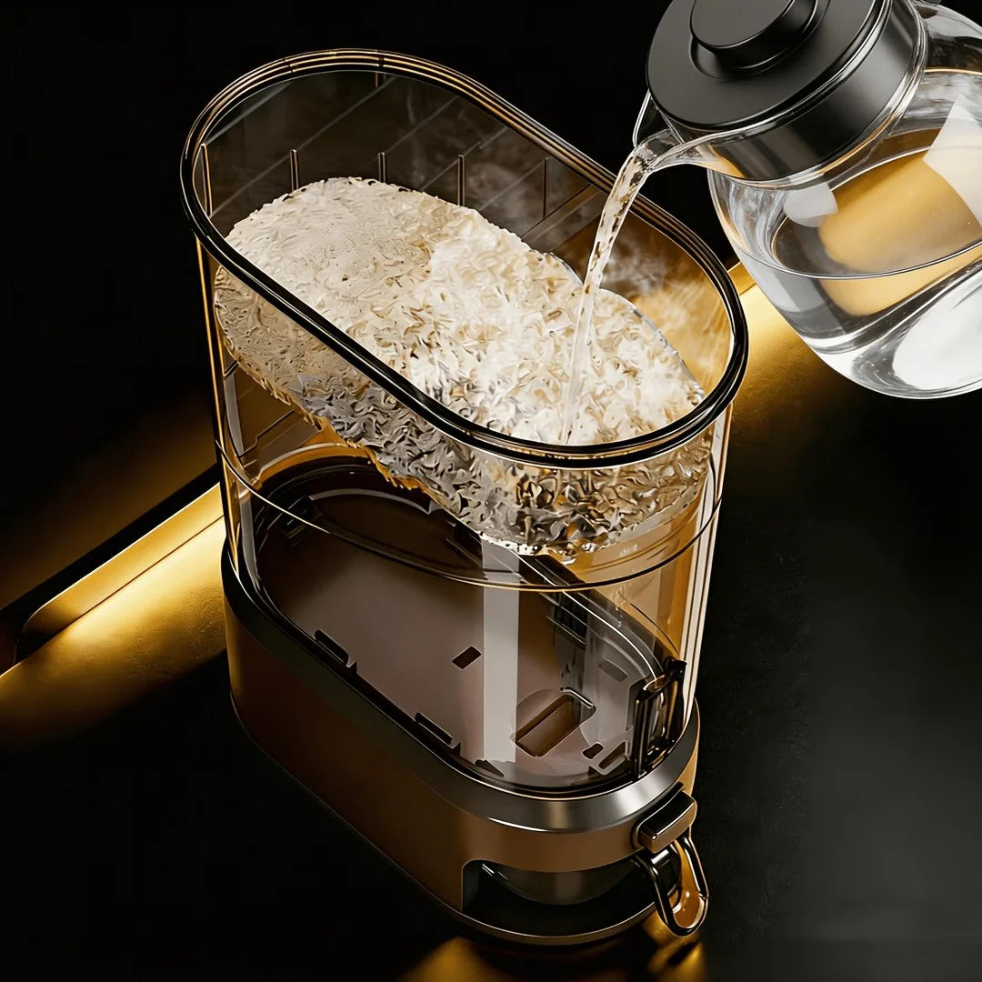 One Button Rice Dispenser with Measuring Cup for Pantry Storage