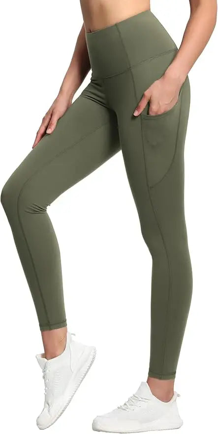 THE GYM PEOPLE Thick High Waist Yoga Pants with Pockets, Tummy Control Workout Running Yoga Leggings for Women