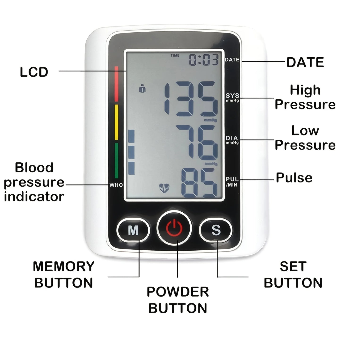 Upper Arm Automatic Digital Blood Pressure Monitor Tensiometro Heart Rate Pulse Meter Large LCD Screen Voice Broadcast Dual Power 2x99 Memory Sphygmomanometer Health Care Machine for Elderly Home Daily Medical Care Travel Use
