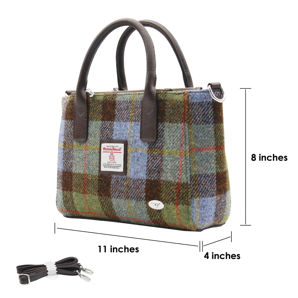 Glen Appin Harris Tweed Wool Tote Bag With Crossbody Strap