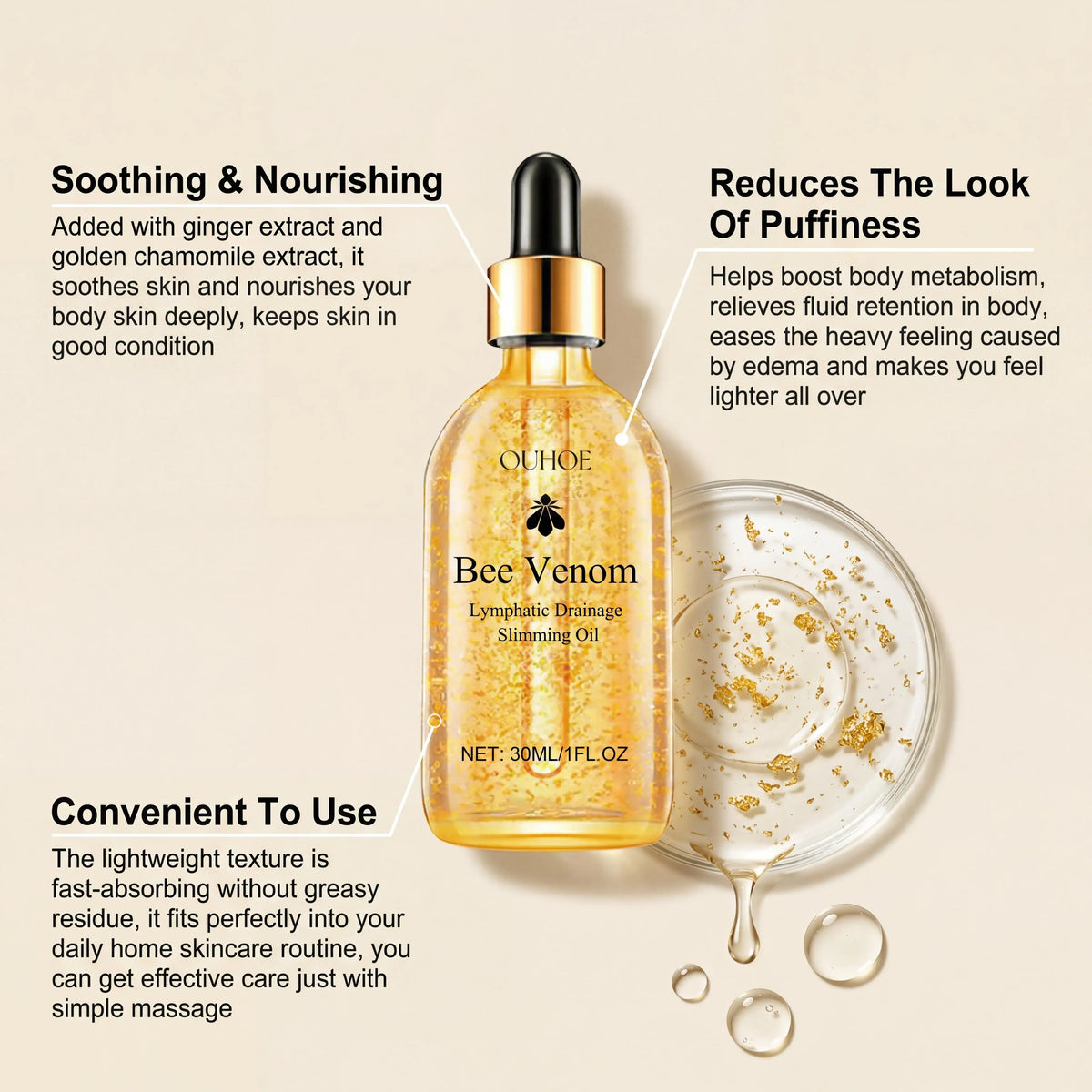 OUHOE Bee Venom Slimming Oil For Lymphatic Drainage And Firming