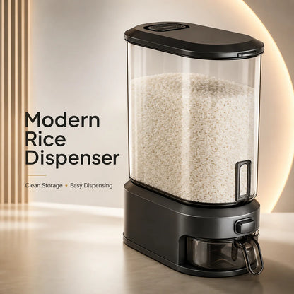 One Button Rice Dispenser with Measuring Cup for Pantry Storage