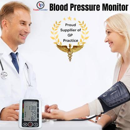 Upper Arm Automatic Digital Blood Pressure Monitor Tensiometro Heart Rate Pulse Meter Large LCD Screen Voice Broadcast Dual Power 2x99 Memory Sphygmomanometer Health Care Machine for Elderly Home Daily Medical Care Travel Use