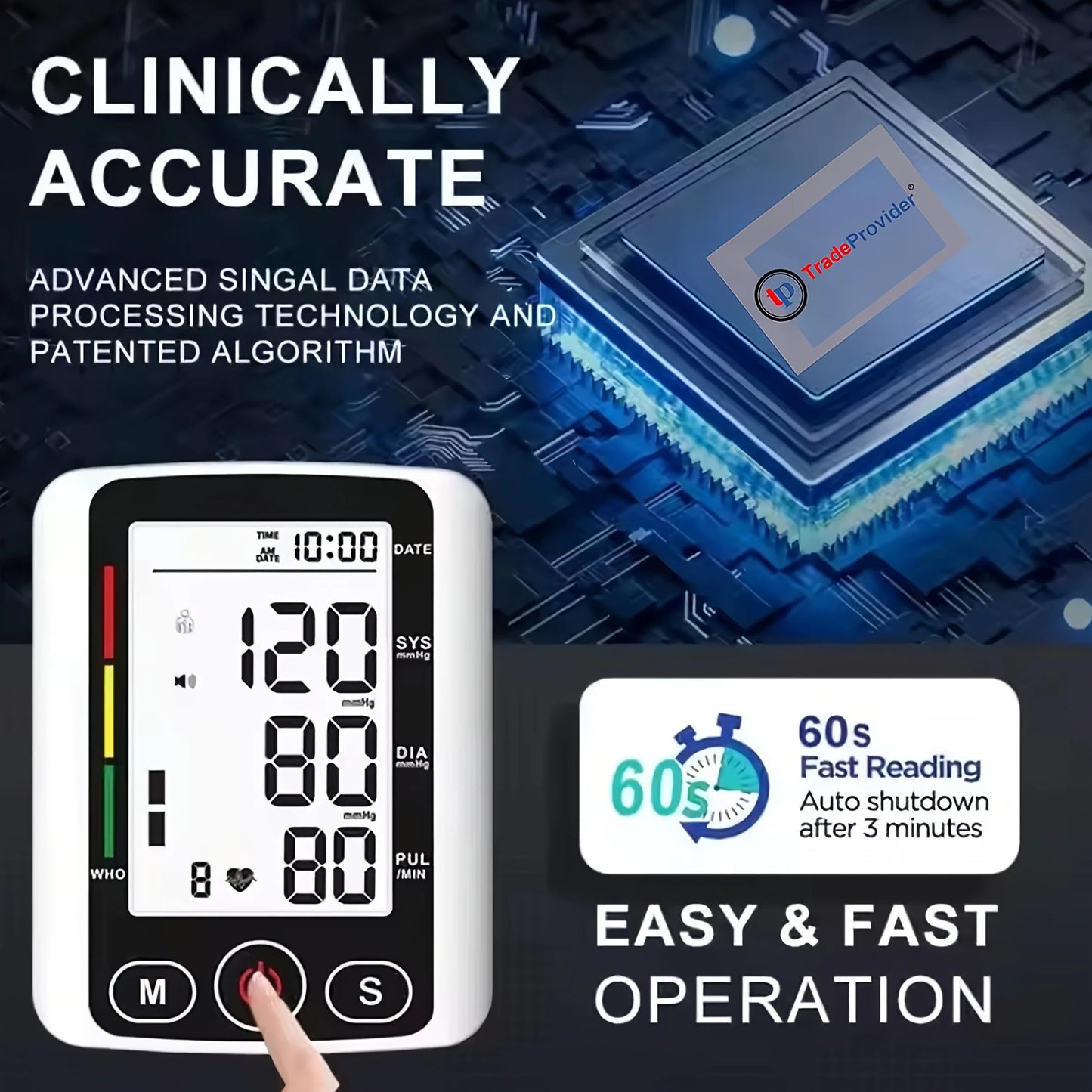 Upper Arm Automatic Digital Blood Pressure Monitor Tensiometro Heart Rate Pulse Meter Large LCD Screen Voice Broadcast Dual Power 2x99 Memory Sphygmomanometer Health Care Machine for Elderly Home Daily Medical Care Travel Use
