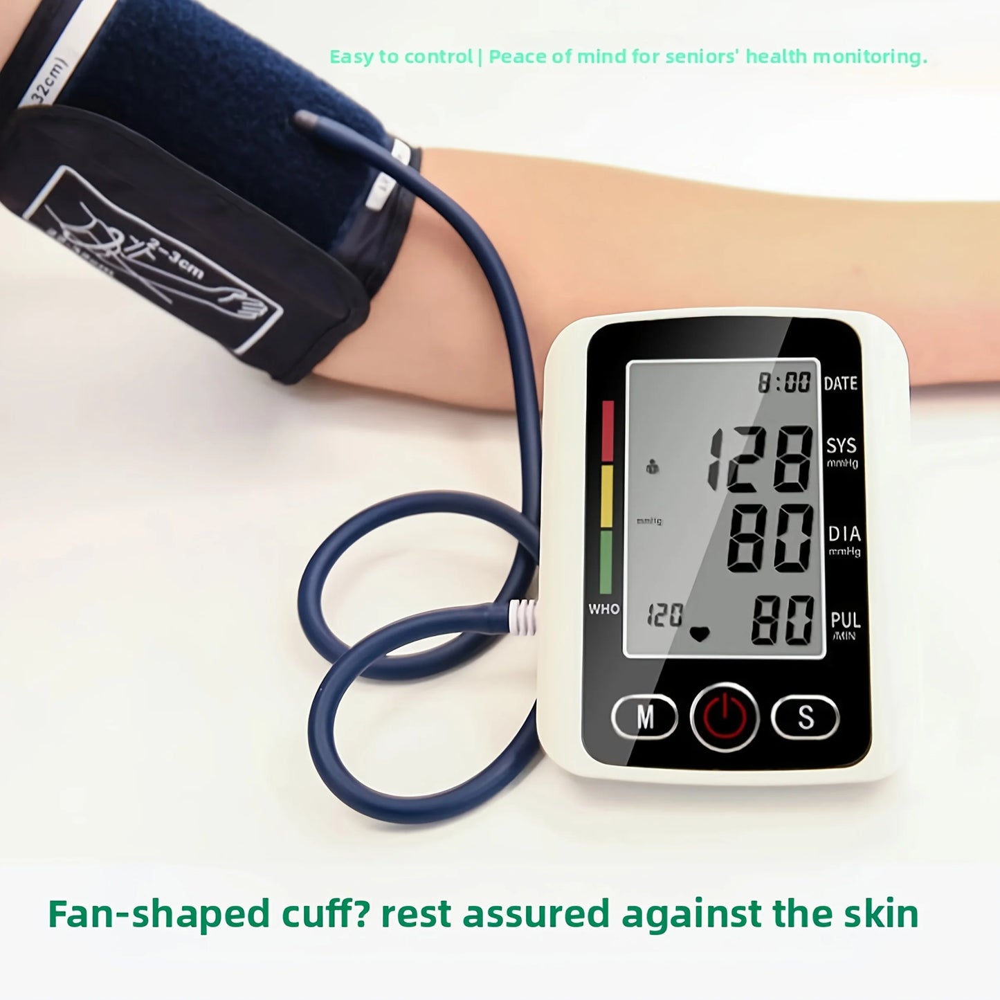Upper Arm Automatic Digital Blood Pressure Monitor Tensiometro Heart Rate Pulse Meter Large LCD Screen Voice Broadcast Dual Power 2x99 Memory Sphygmomanometer Health Care Machine for Elderly Home Daily Medical Care Travel Use