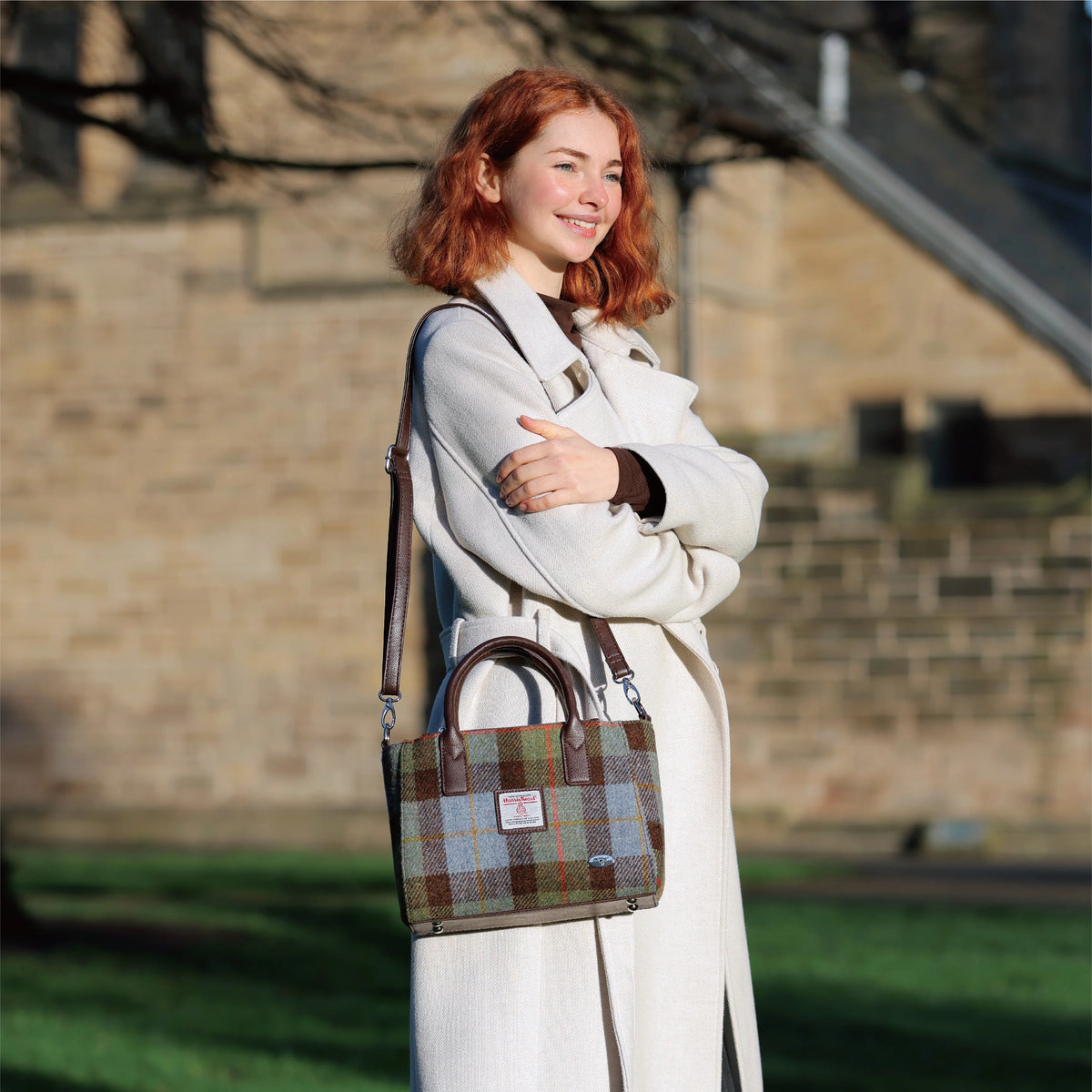 Glen Appin Harris Tweed Wool Tote Bag With Crossbody Strap