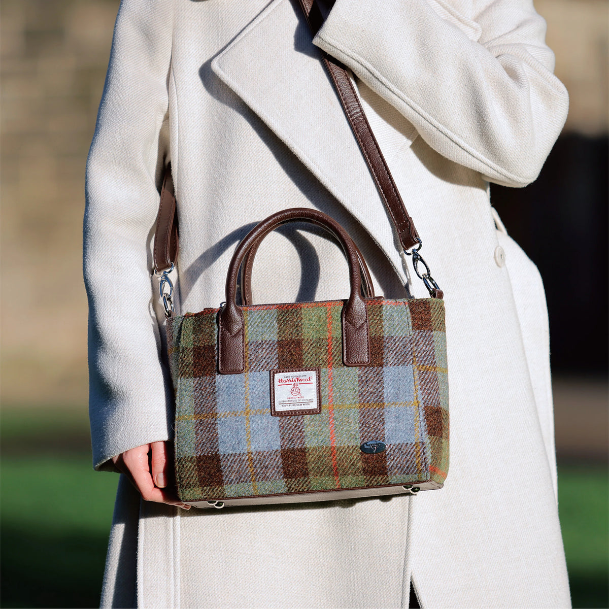 Glen Appin Harris Tweed Wool Tote Bag With Crossbody Strap