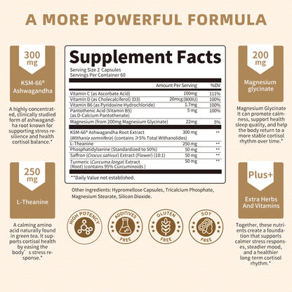 Lukaree 10-IN-1 Cortisol Supplements KSM-66® Ashwagandha 300mg + L-Theanine Magnesium Glycinate,Saffron,Phosphatidylserine