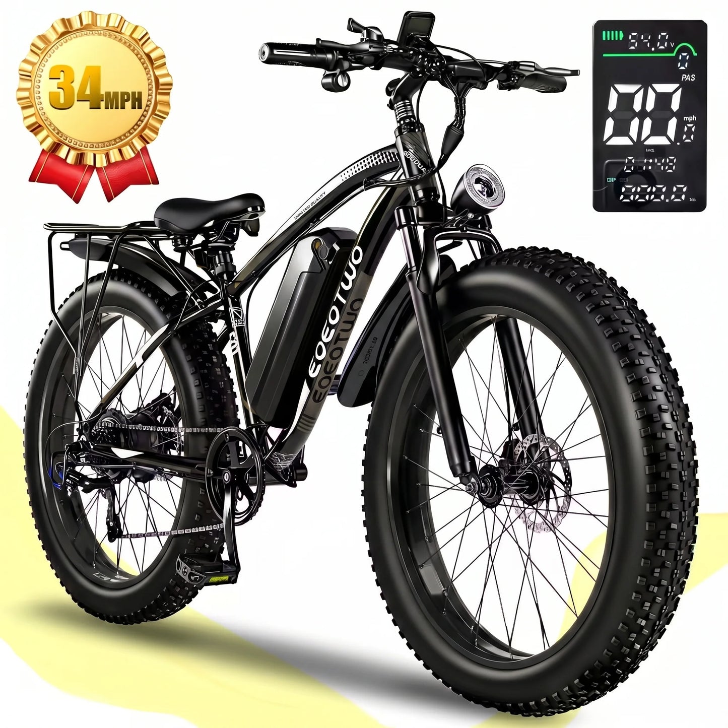 1500W Electric Bike 48V 15Ah Battery 26" 4.0 Fat Tire Ebike 34MPH High Speed Mountain Bicycle Off-Road Snow Bike for Adults