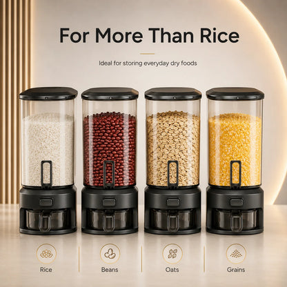 One Button Rice Dispenser with Measuring Cup for Pantry Storage