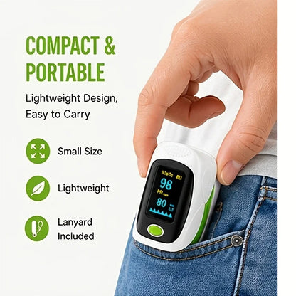 Fingertip Pulse Oximeter Blood Oxygen Saturation Monitor SpO2 PR PI Pulse Rate Meter Bright OLED Display One Touch Auto On Off Portable Compact Finger Oxygen Monitor for Adults Kids Seniors Sports Fitness Travel Home Use