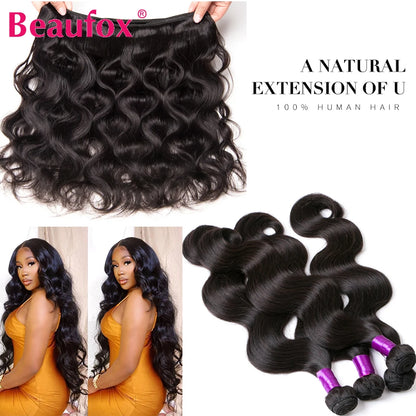 Beaufox Body Wave Bundles With Closure Remy Brazilian Hair Weave