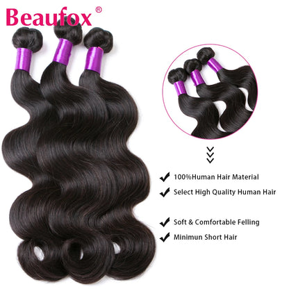 Beaufox Body Wave Bundles With Closure Remy Brazilian Hair Weave