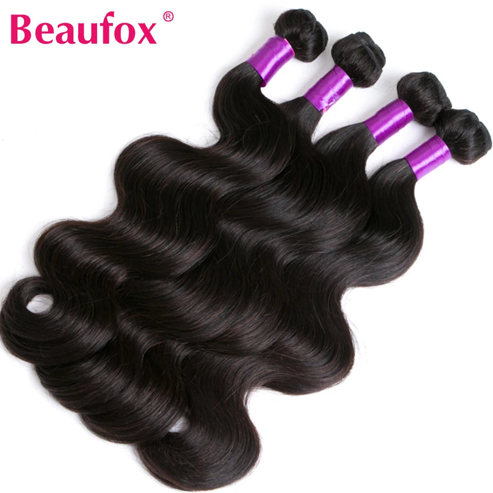 Beaufox Body Wave Bundles With Closure Remy Brazilian Hair Weave