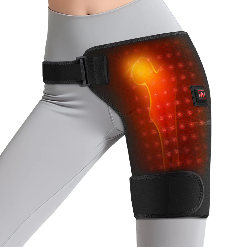 USB Charging Heated Hip Support Brace with 660nm Far Infrared 3 Adjustable Heating Levels Wrap for Hip Thigh Buttock