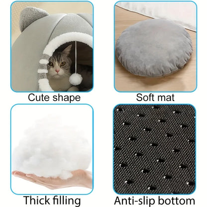 Luxurious Premium Cat Cave Bed With Plush Mat For Cats