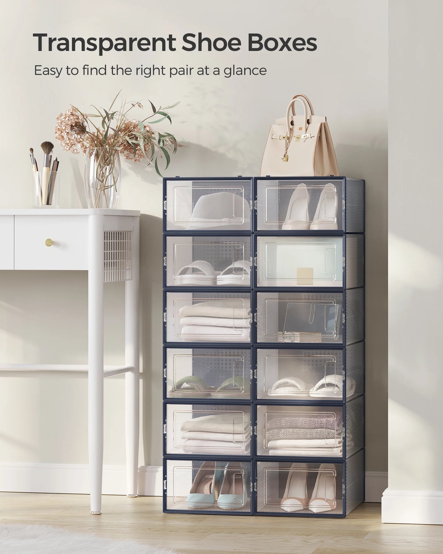 SONGMICS Stackable Shoe Boxes Pack of 12 Clear Organizer