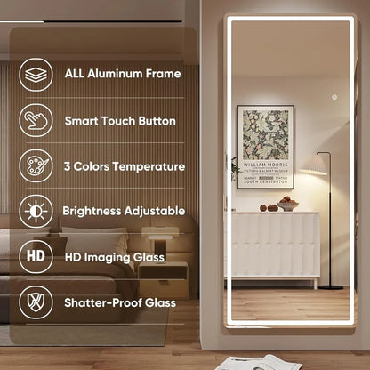 Antok LED Illuminated Full-Length Floor Mirror, 71 x 28 Freestanding Lighted Mirror for Hanging or Standing Use