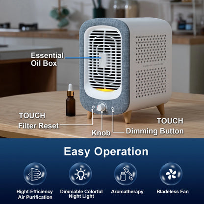 Jafanda Air Purifier for Home Bedroom 780sq ft, HEPA &Activated Carbon, Air Cleaner with Fragrance Sponge & Nightlight for Smoke