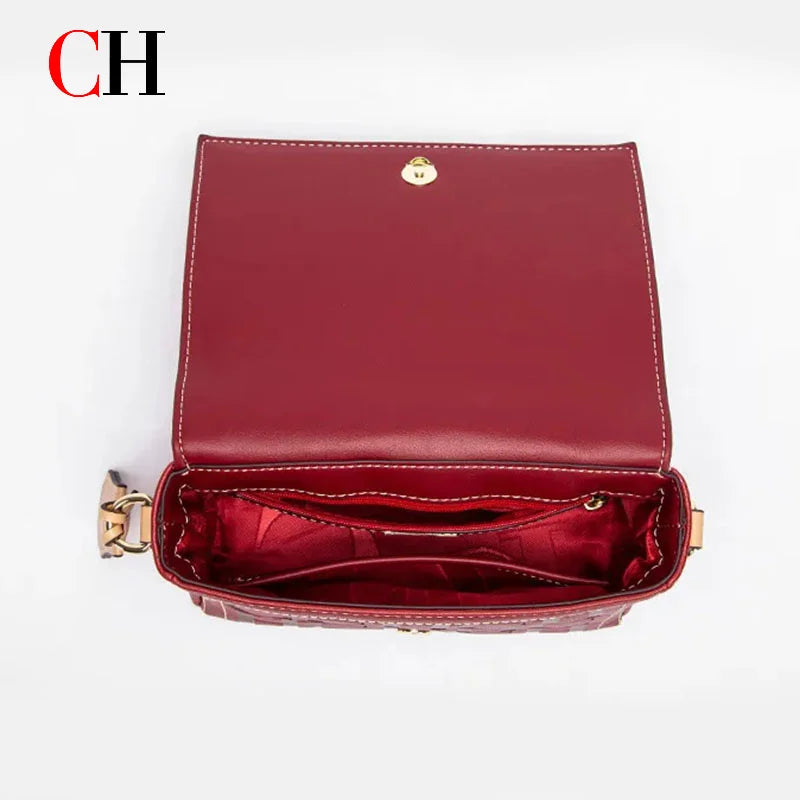 CH Women's Leather Crossbody Bag With Monogram Flap And Lock