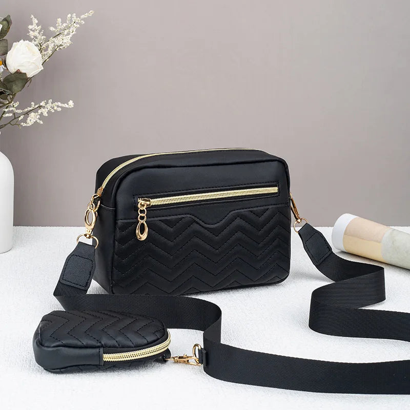 Ladies' Quilted Pattern Crossbody Bag, Casual Minimalist Single Shoulder Bag With Mini Hanging Money