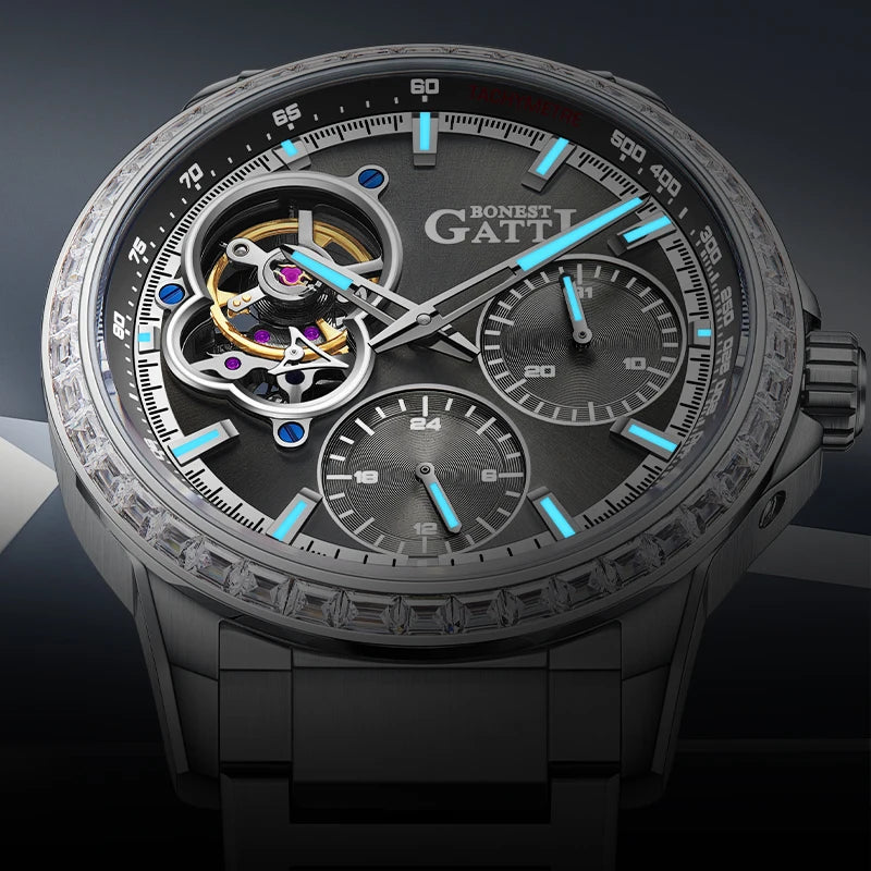 Bonest Gattic Automatic Skeleton Watch Stainless Steel Strap
