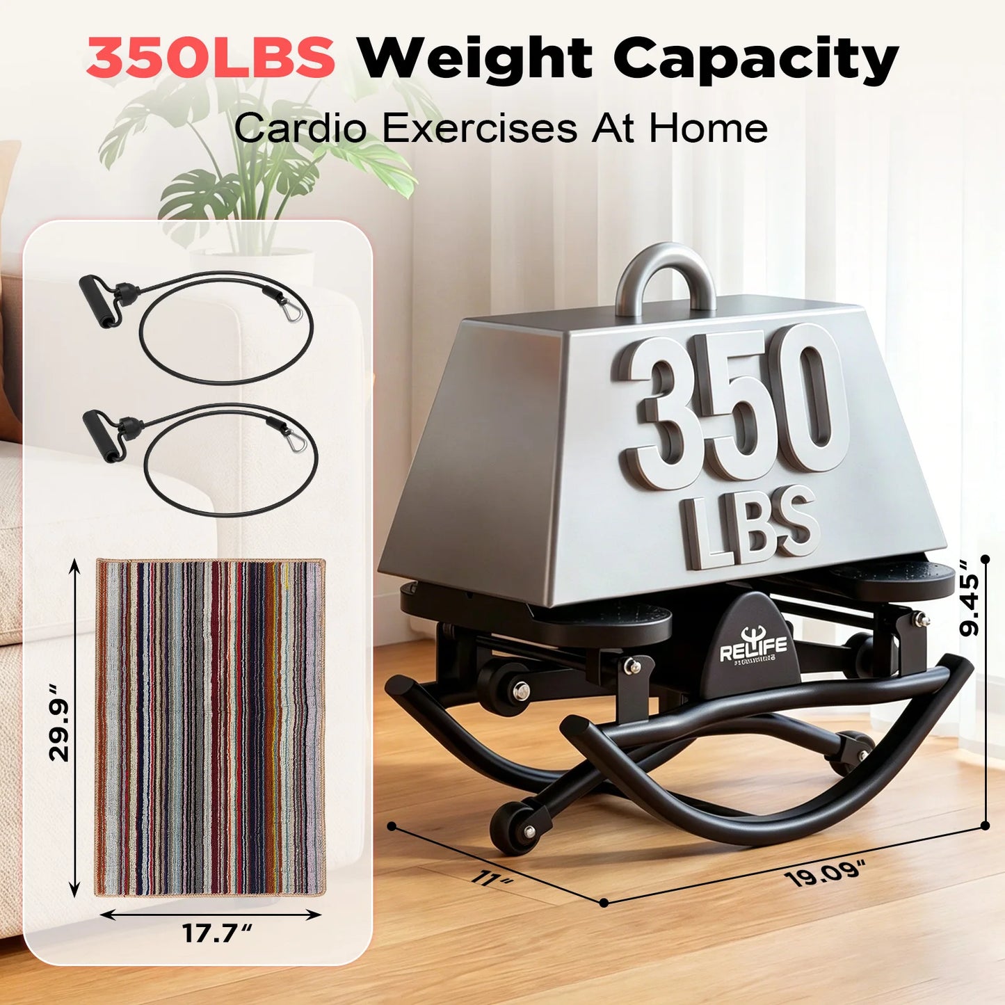 3D Lateral Rocking Stepper With Resistance Bands For Body Workout