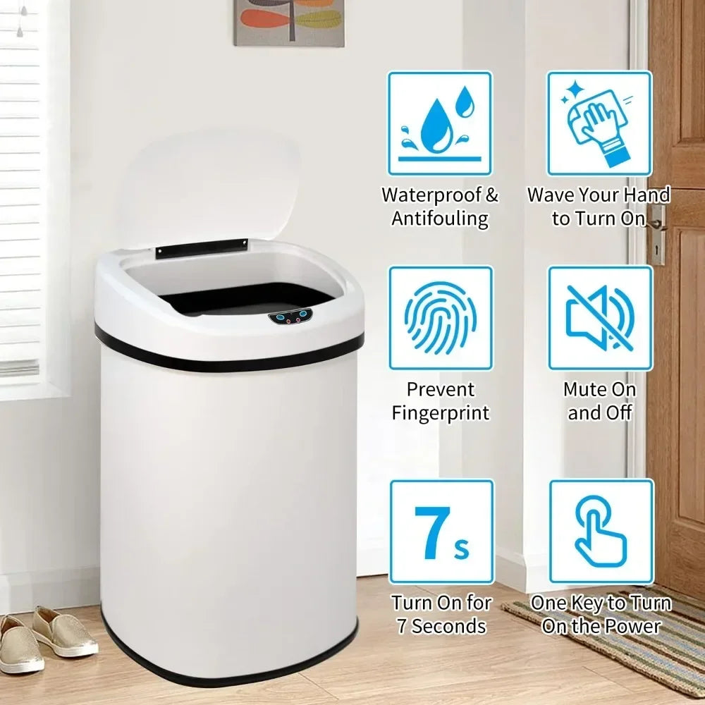 13-Gallon Kitchen Trash Can 50L Stainless Steel Garbage Can Automatic Touch Free Garbage Bin Motion Sensor Trash Can