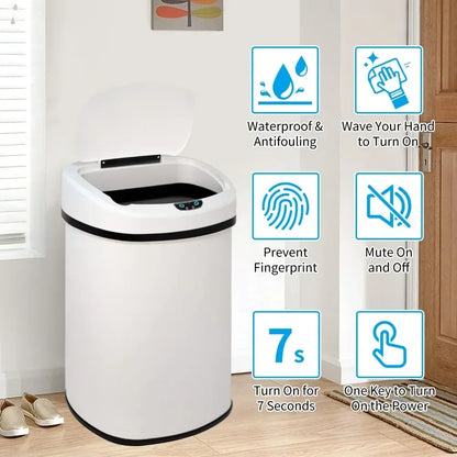 13-Gallon Kitchen Trash Can 50L Stainless Steel Garbage Can Automatic Touch Free Garbage Bin Motion Sensor Trash Can