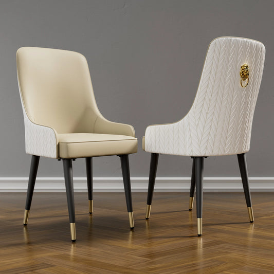 Modern PU Leather Dining Chairs Pair With Metal Legs Tufted
