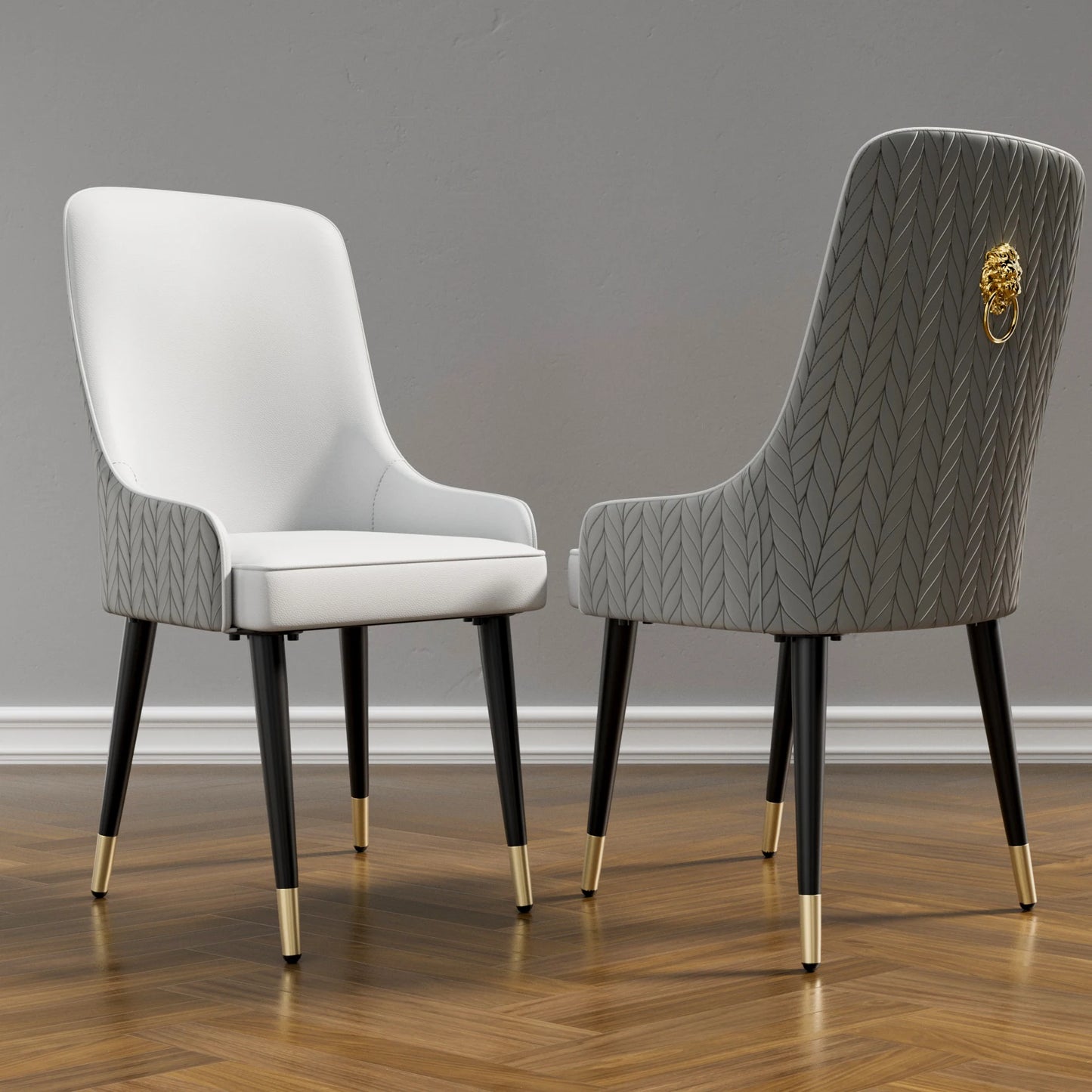 Modern PU Leather Dining Chairs Pair With Metal Legs Tufted